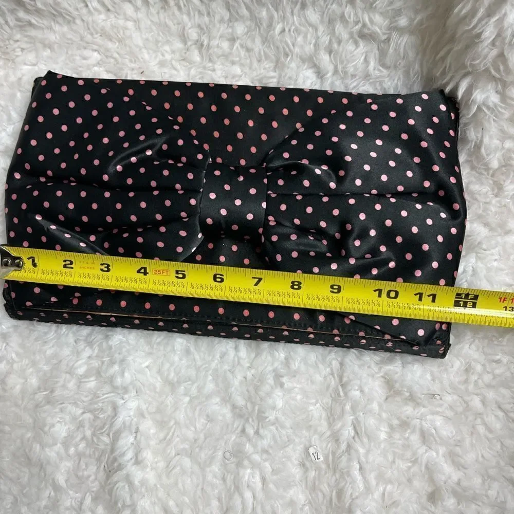 COPY - Betsey Johnson Satin Navy blue and pink polka dots Satin clutch with bow…